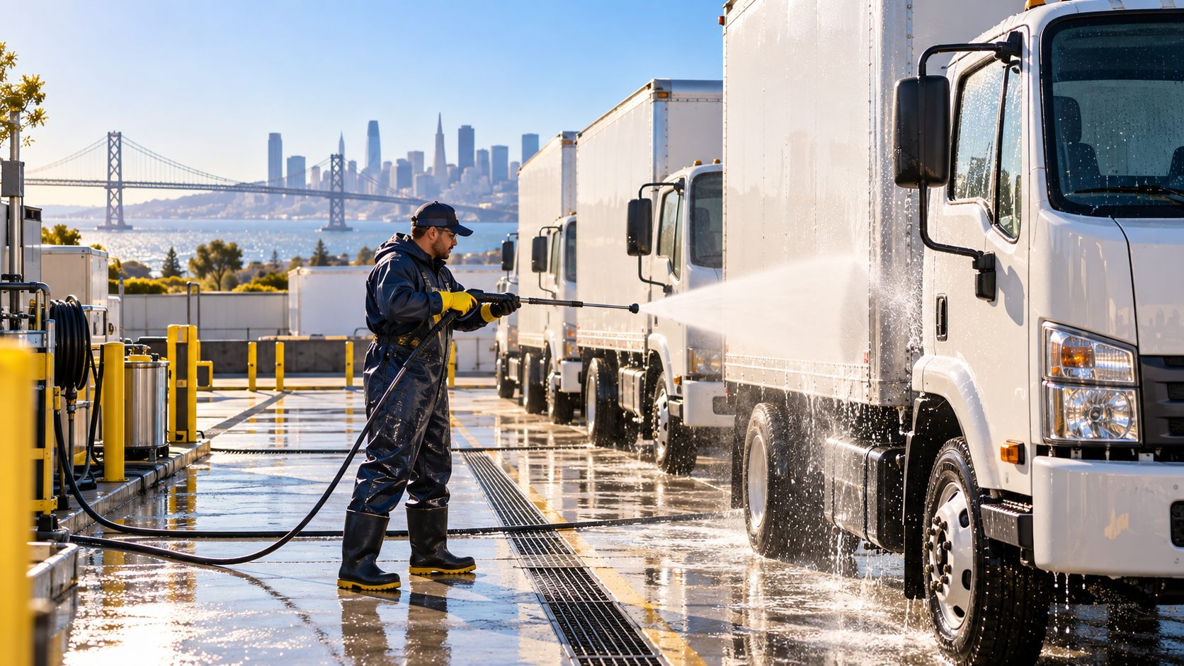 Illustrative exterior cleaning scene