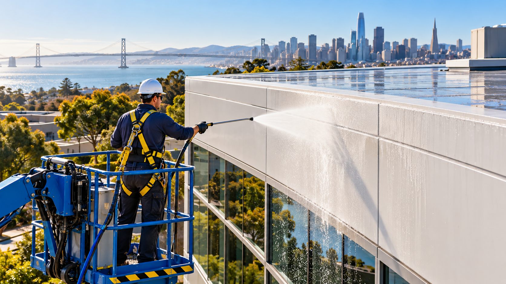 Illustrative exterior cleaning scene