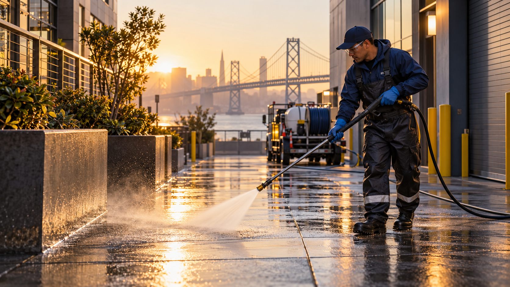 Illustrative exterior cleaning scene